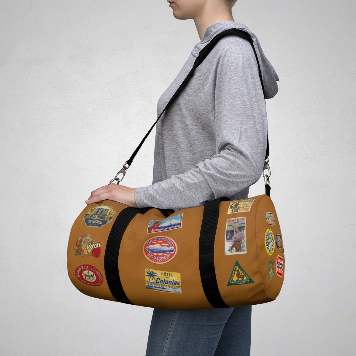 Vintage Style Hotel Travel Sticker Duffel Bag