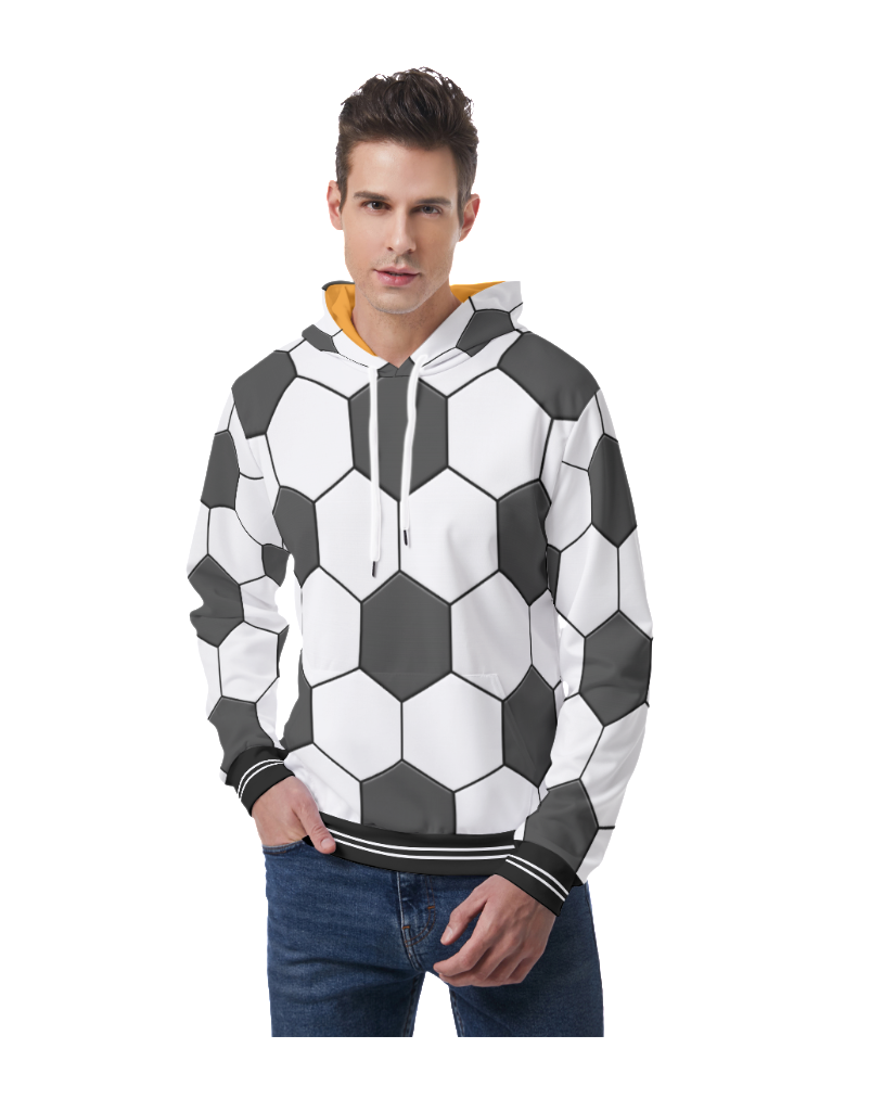 Soccer Ball Print Pullover Hoodie with Orange Inner Hood