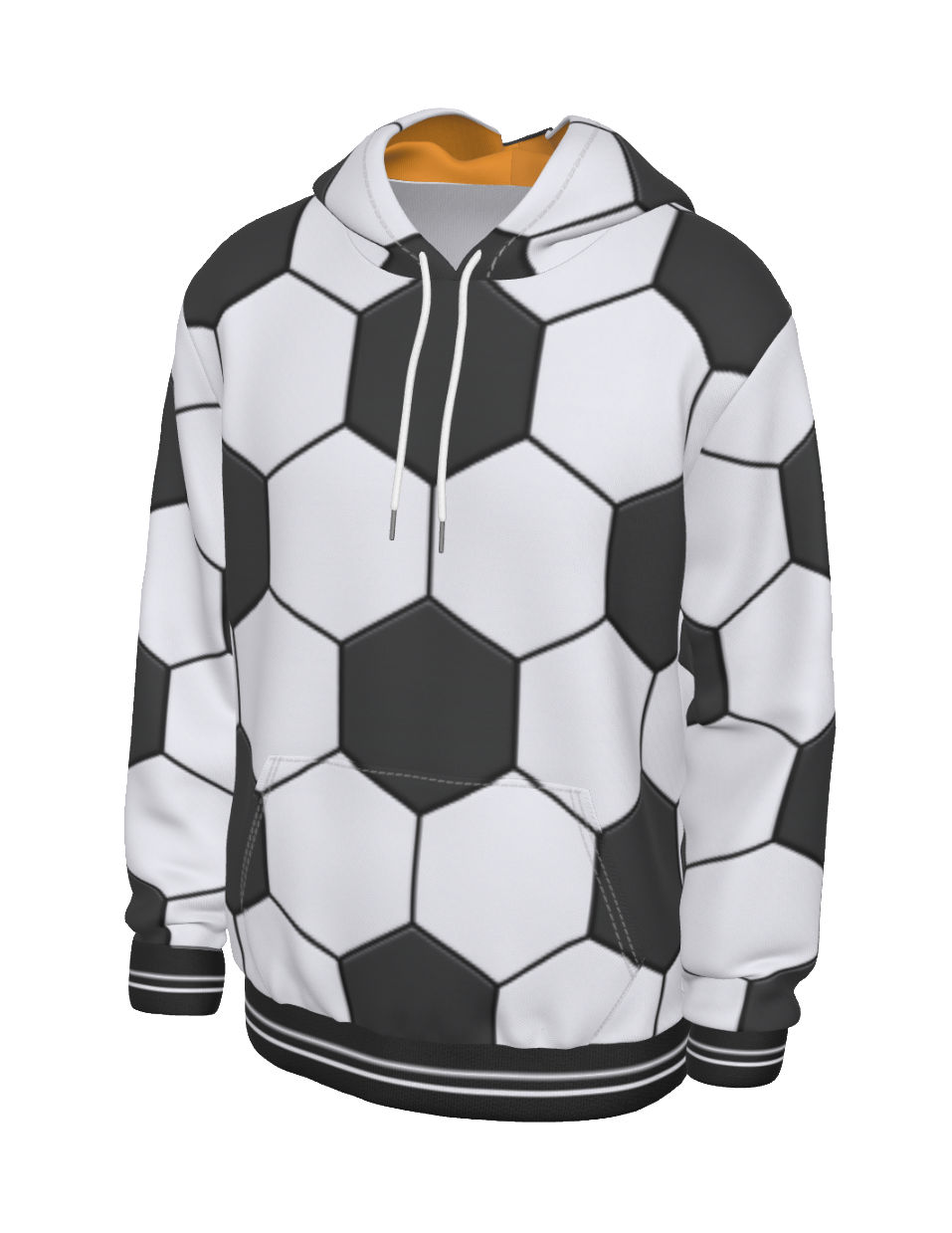 Soccer Ball Print Pullover Hoodie with Orange Inner Hood