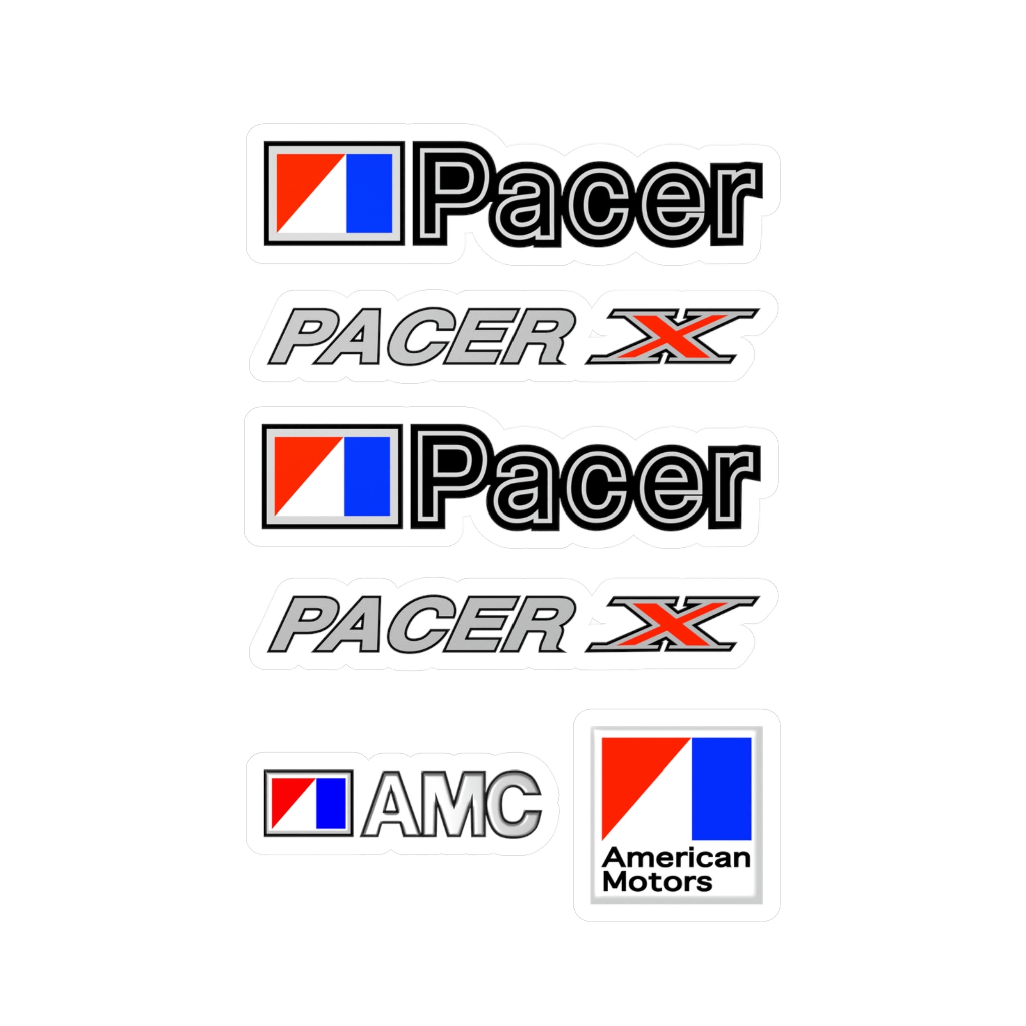 AMC Pacer Logo Vinyl Sticker Assortment Badge Emblem Script