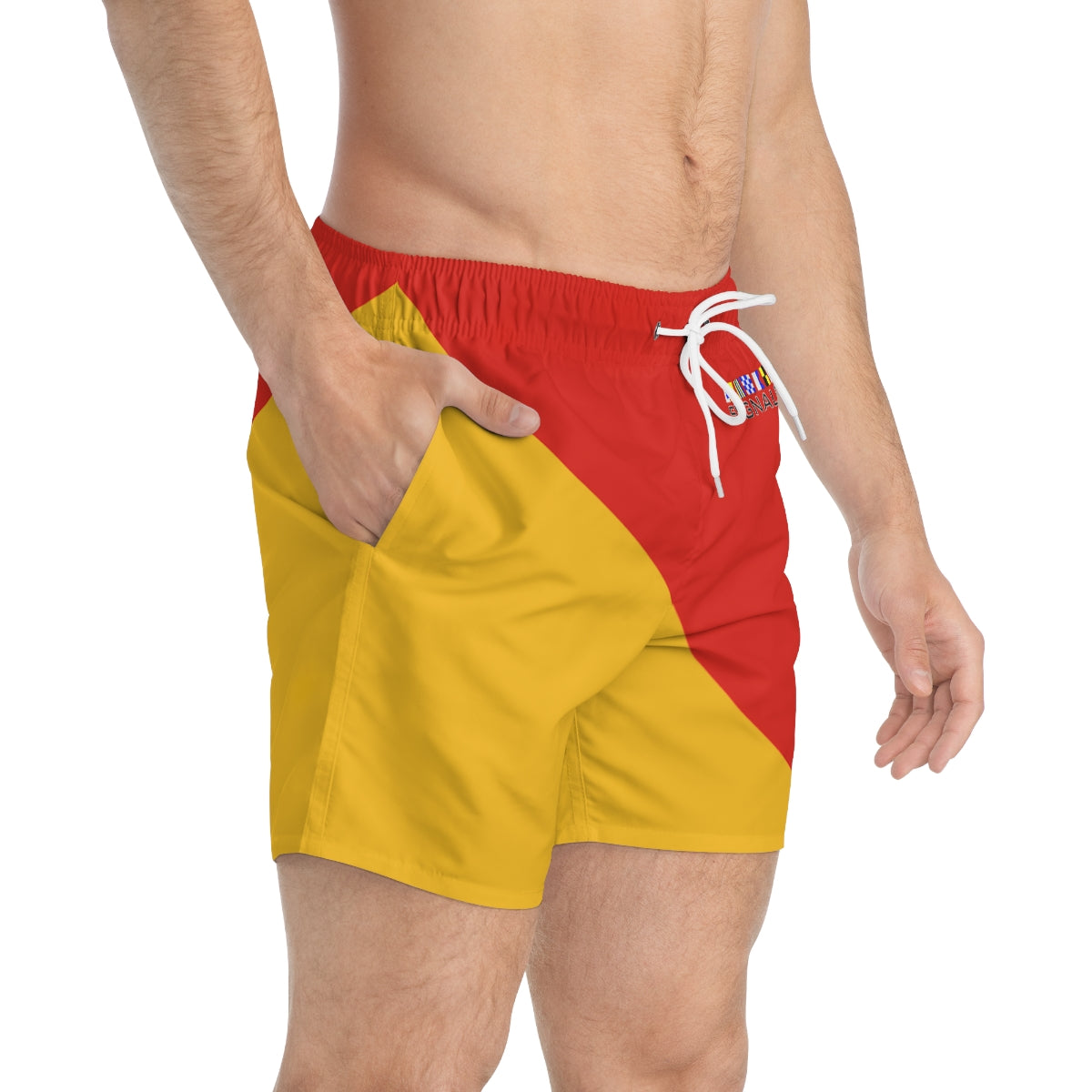 Signals Nautical Themed Swim Trunks - Man Overboard