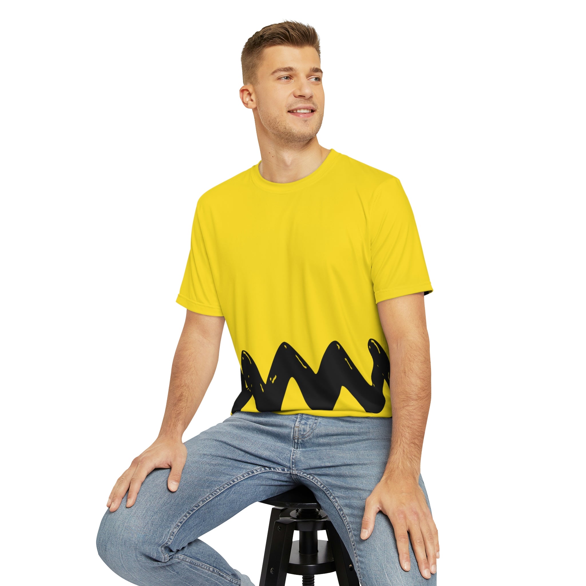 Zig Zag Cartoon Blockhead Costume Yellow Short Sleeve Shirt Charlie